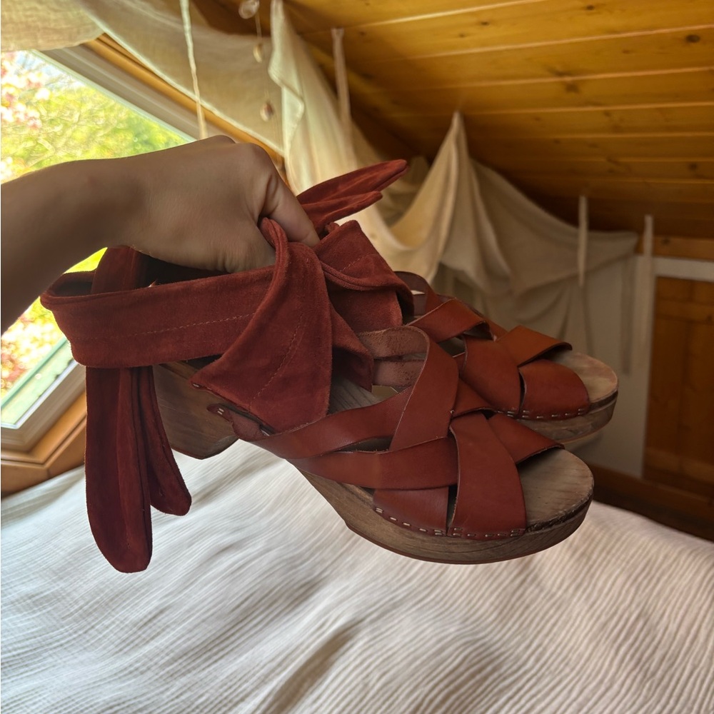 Free People Rust Red Leather Wrap Emmy Clog